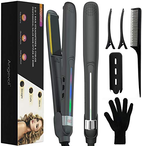 Hair Straightener, Flat Iron and Curling Iron 2 in 1, MCH 15s Fast Heating, Straightens & Curls with 11 Adjustable Temp, 3D Floating Ionic Plate, Frizz-Free & Anti-Static, Dual Voltage Straightener