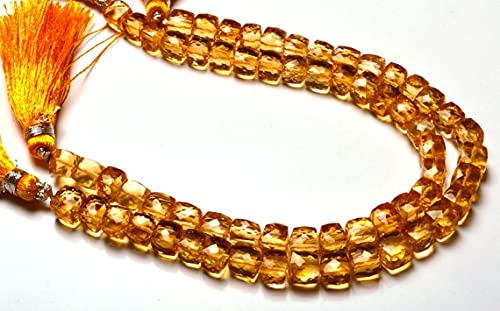 Citrine naturelle briolettes cubes 3D 6.5-7mm, fil de pierres fines pour bijoux