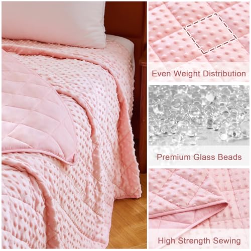 Image of Pink Weighted Blanket for Adults 20lbs, 48 inchx72 inch, Twin Full Size Cooling Minky Heavy Throw Blanket for 180-220lbs, Soft Winter Thick Big Blankets Weighted Comforter Gift for Sleeping