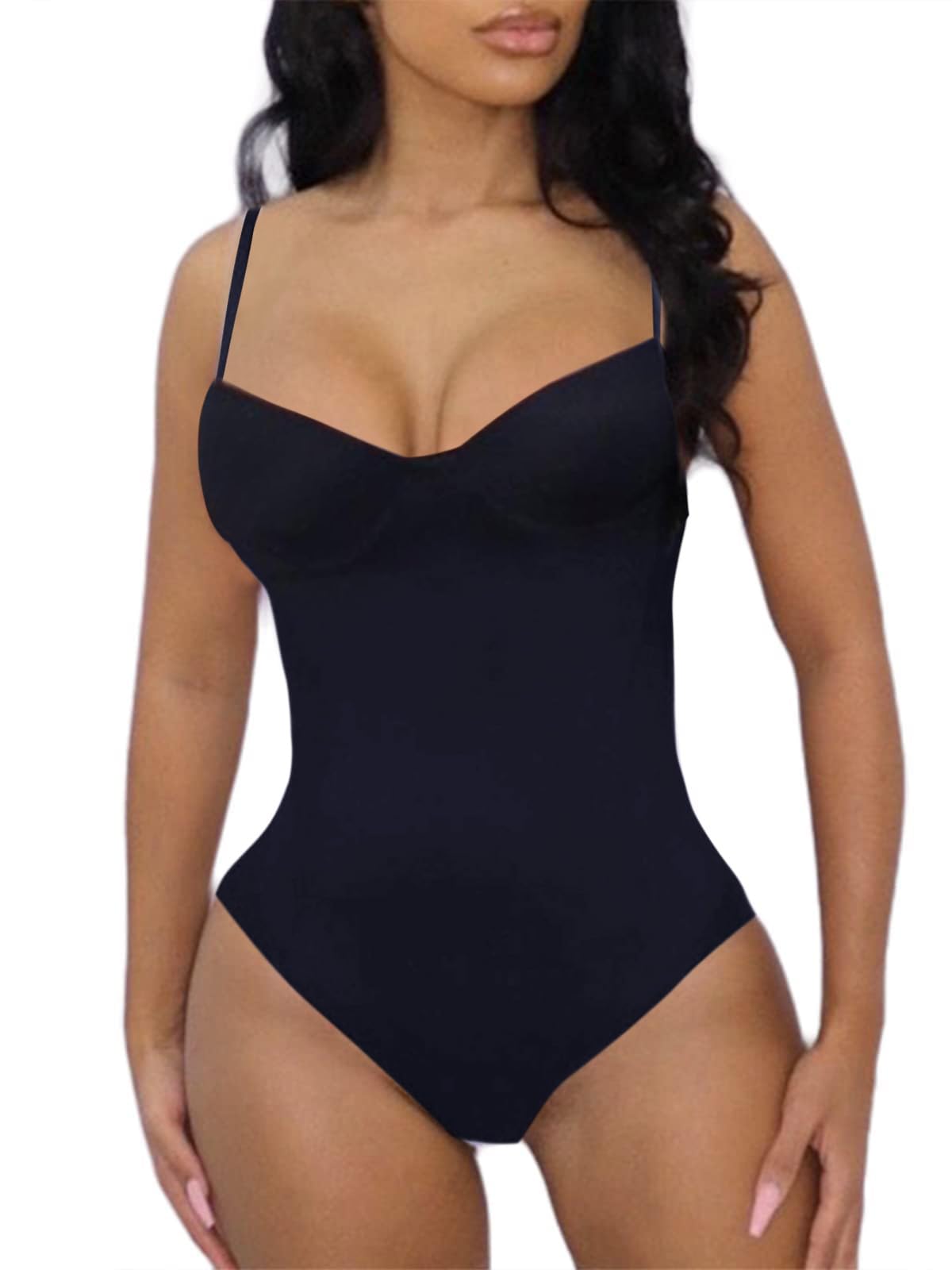 Hilinker Women's V Neck Spaghetti Strap Bodysuit Sexy Sleeveless Camisole Bustier Top