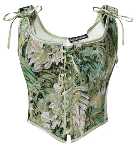SCARLET DARKNESS Womens Dark Green Daisy Retro Renaissance Bustier Corset Top Lace-up Overbust Floral Vest Corsets for Women Halloween Party 16