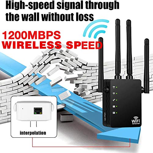 CaranteeWiFi Range Extender, 1200Mbps Wireless Signal Repeater Booster, Dual Band 2.4G and 5G Expander, 4 Antennas 360° Full Coverage, Extend WiFi Signal to Smart Home & Alexa Devices (Black) - Thumbnail 2