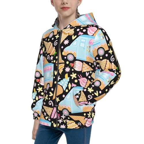 Icecream Truck Kid Hoodies Boys Zip Up Sweatshirts Girls Pullover with Pocket
