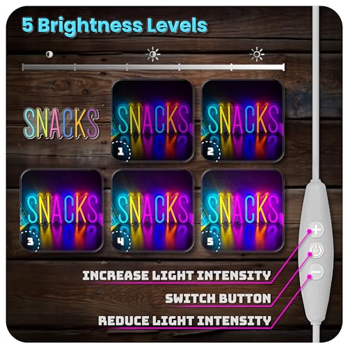 Image of Snacks Neon Sign,Snack Bar Sign for Art Wall Decor,Cake Candy Shop Snack Stall Mancave Coffee Bars,Dimmable USB Powered Colorful Snacks Neon Light Sign