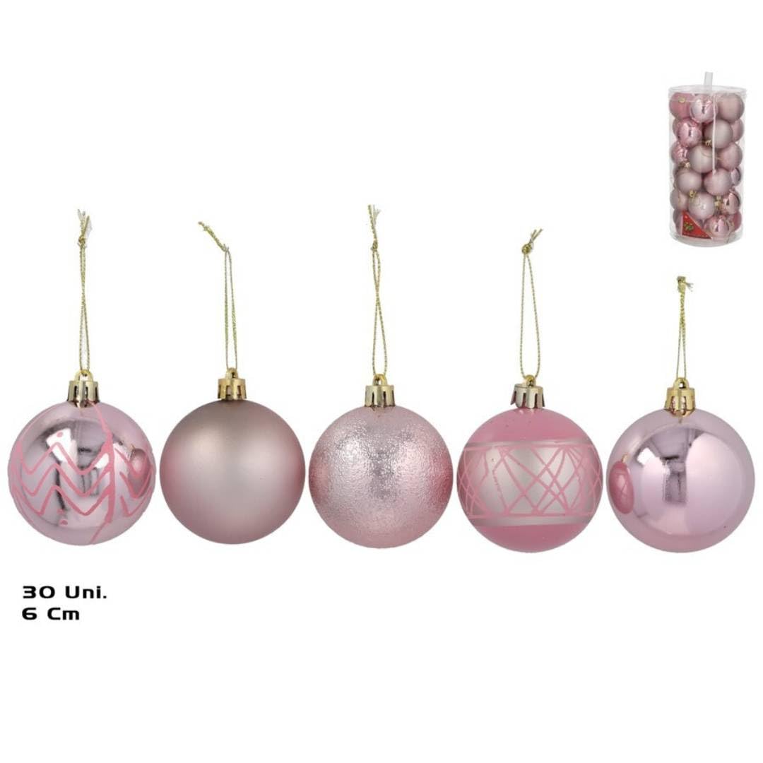 Set x 30 Weihnachtskugeln Rosa 6cm