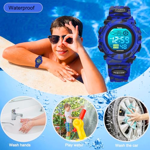 Image of Kids Watch Digital for Boys-Waterproof Kids Sports Watch with Light, Alarm&Snooze,Stopwatch Military Design Silicone Band Gift for Birthdays,Christmas Outdoor Activities(8+ Years)