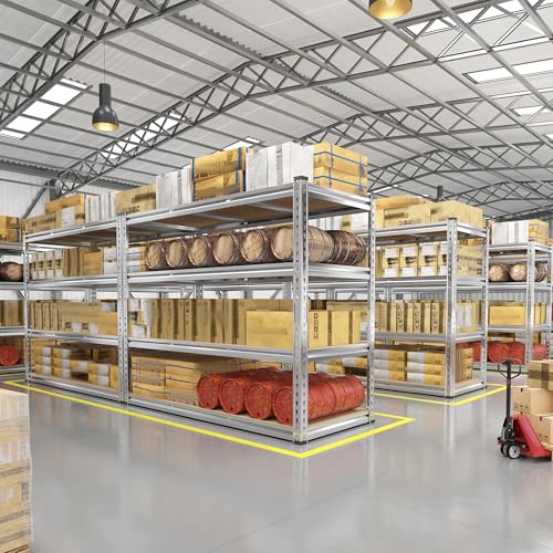 REIBII Garage Shelving, 4 Tier Storage Shelves Load 2000LBS, Adjustable Garage Shelving Heavy Duty, Metal Shelves Unit for Basement, Warehouse, 48" W x 60" H x 18" D, Galvanized