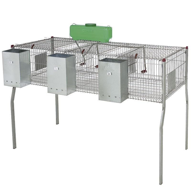 Suinga Gabbia per conigli zincata con tramogge e abbeveratoi 3 appartamenti, pavimento in metallo, 157 x 63 x 98 cm, grigio