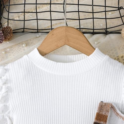 Image of Toddler Girls Christmas Outfits Girls Puff Sleeve Knit Ribbed Tops Button Down Vest Plaid Skirt Set Winter Clothes