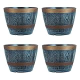 Rustic Style Dark Grey Plastic Half Barrel Cask Planters 28.5cm Diameter - Set of 4 - Indoor & Outdoor Flower/Plant Pot.