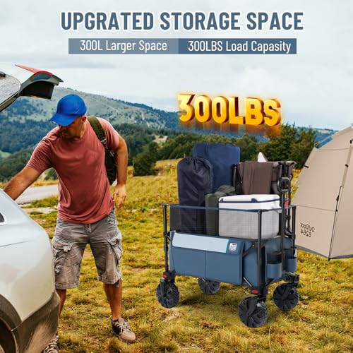 Image of Timber Ridge Foldable Wagon 350L Extendable Height, Large Capasity Collapsible Wagon Cart with All Terrians Detachable Wheels, Compact Folding Utility Wagon for Camping, Fishing, Shopping Grey