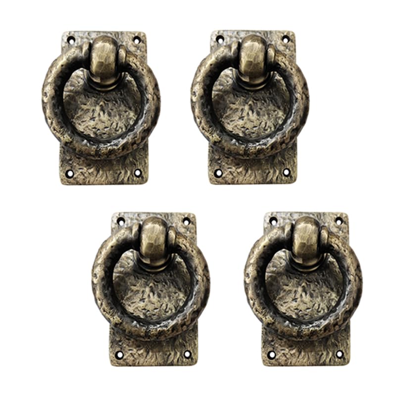 Adonai Hardware"Adonikam" Heavy Duty Cast Iron Front Entry Sturdy Ring Medieval Door Knockers (4 Pack, Antique Brass) for Vintage Wooden Barn Shed Doors, Gates, Fences, Furniture and Farmhouse