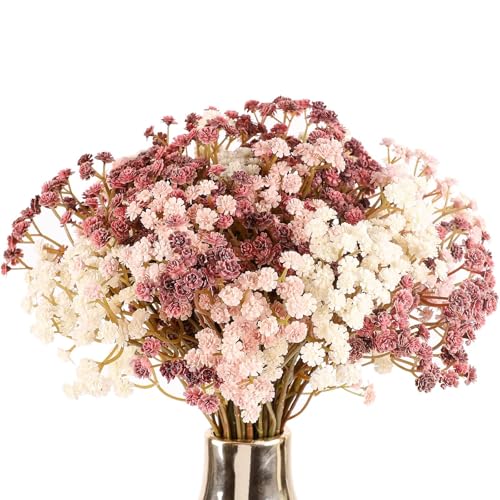 N&T NIETING Baby Breath Flowers Artificial Bulk, 10Pcs Fake Gypsophila Plants Bouquets Flowers Real Touch Faux Babies Breath Arrangement for Home Wedding Party Vase Decoration Fall Pink