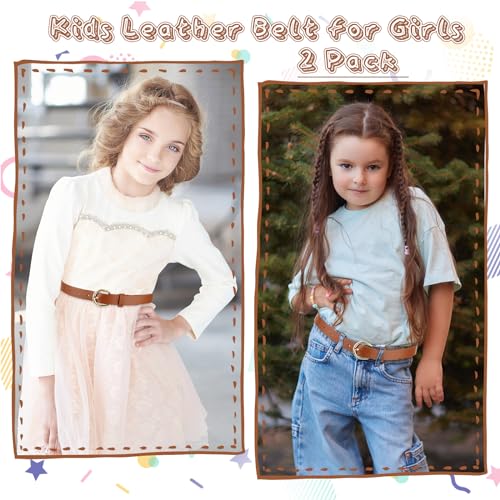2 PCS Girls Belt 32.3" Elastic Leather Kids Belt, Exquisite Comfortable Skinny Strappy Waist Belt with Double O Ring Buckle4