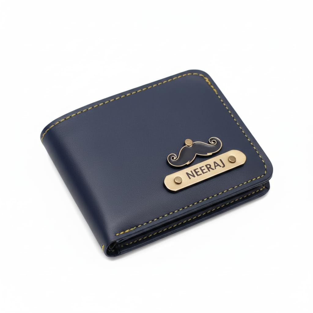 Leather Customized Purse Wallet with Name & Charm for Men & Boys || Unique Birthday/Anniversary/Valentine's Gift for Men - Blue Wallet-image-36