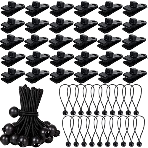 SENENQU 60 PCS Fixation Pince pour Bâche de Verrouillage avec Tendeur Elastique Noir, Clip de Bâche Tente Pince pour Auvent Fixation Bache Tarp Caravan Housse...