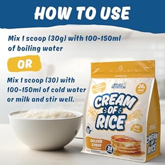 Applied Nutrition Cream of Rice - High Carbohydrate Cream of Rice Supplement, Source of Energy for Breakfast & Snacks, Easy to Digest, Low Sugar, Low Fat, Vegan, 1kg (33 Servings, Toffee Biscuit)