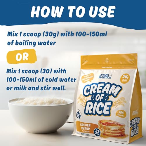 Applied Nutrition Cream of Rice - High Carbohydrate Cream of Rice Supplement, Source of Energy for Breakfast & Snacks, Easy to Digest, Low Sugar, Low Fat, Vegan, 1kg (33 Servings, Toffee Biscuit)