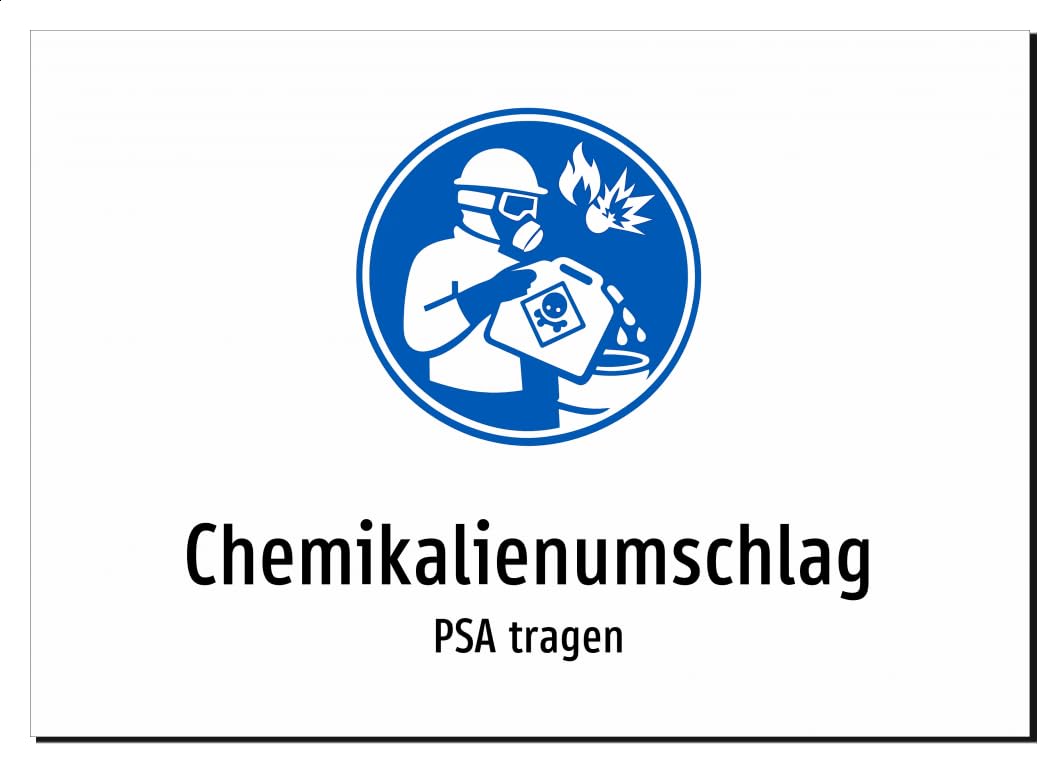 36474-DE-S-06 | Chemikalienumschlag - PSA tragen | Aluminiumschild A5, 210 x 148mm | mit Symbolgrafik und Text