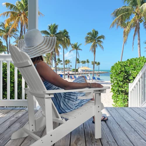 Embrange Adirondack Chair With Cup Holder, Fire Pit Chair With Wood Texture. All-Weather Poly Lumber Patio Outdoor Chairs For Garden&Pool&Home 34.5L 28W 36.8H (White) #TOP5