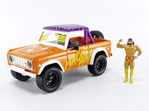 Jada Toys WWE 124 1973 Ford Bronco Die-cast Car con 275 Macho Man Randy Savage Figure Juguetes para niños y adultos