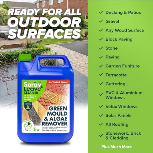 Jarder Spray & Leave 4 x 5 Litre Concentrate Cleaner - Patio Fencing Decking - Green Mould & Algae Killer (20L)