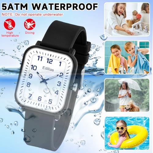 Image of Edillas Kids Teens Watch Analog Girls Boys, Waterproof Stylish Watch for Children,Students with Soft Silicone Strap for Kids Teens 4-16 Years Old