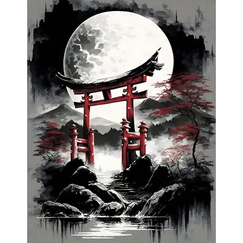 Paysage japonais en peinture diamant 40x50 cm pour un salon zen et moderne