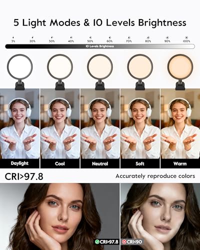 Computer Zoom Lighting for Video Conference, 5" Eye-Caring Ring Light with 50 Modes CRI>97.8, 3000K-6500K for Video Recording/Streaming/Selfie, Desk Lights for Phone/Laptop/Webcam/Monitor - Image 5
