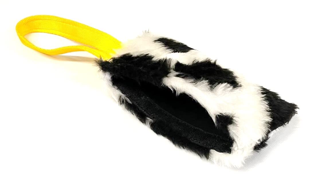 Church Products UK Dog Training Treat Bag Obedience Retrieve Furry Long Prey Dummy With Sewn In Squeaker 7" x 4" In (Black/White)