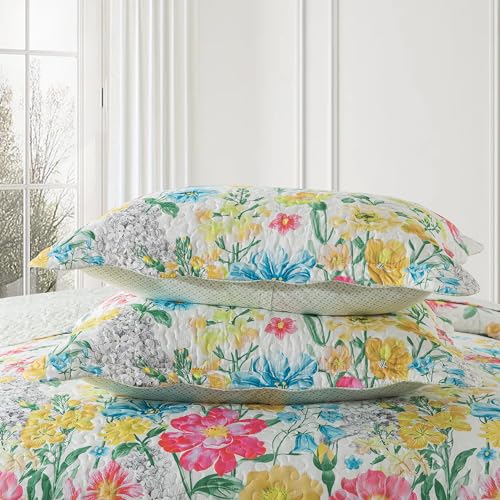 NEWLAKE Quilt Bedspread Sets- Dreamy Flowers Reversible Coverlet Set,Queen Size