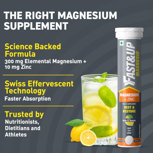 Image of Fast&Up Magnesio - Restful Sleep Supplement - Magnesium & Zinc for Stress Management & Promoting Deep Sleep (60 Effervescent Tablets, Lime & Lemon Flavor)