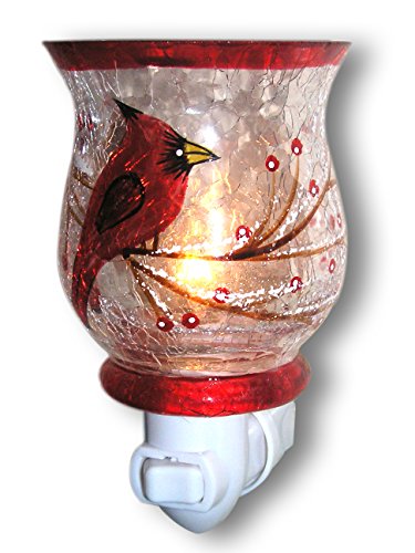 Red Cardinal Bird Night Light - Hand Painted Glass Shade - Songbirds