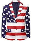 Men's American Flag Patriotic Suit Jacket 4th of July Stars Stripes Pieced Outfit Blazer Costume, USA Flag, X-Large