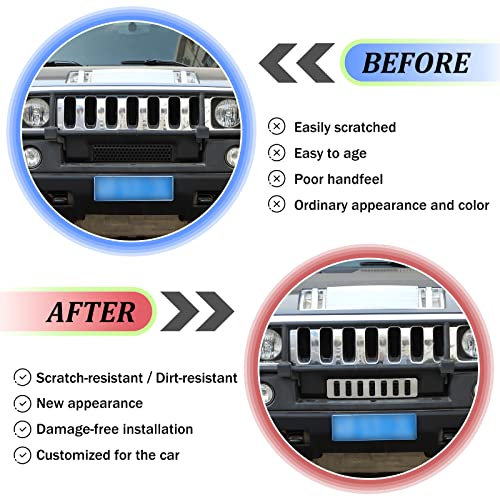 Image of Front Grill Mesh Inserts for Hummer H2 2003-2009 Accessories, Front Bumper Air Inlet Vent Center Grille Cover Bug Screen Deflector, Front Grill /Mesh Grille Grid Inserts Cover Panel Trim (Chrome)