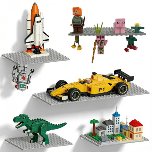 TERDEWE 12 Pack Floating Shelves for Wall Display&Storage Compatible with Lego Building Bricks, Dual-Sided Wall Shelf with 16x13 Studs for Lego Shelf Display,Room Decor,Grey