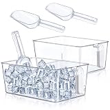 Havawish 2 Set Ice Storage Bin and Flexible Scoop Set Plastic Freezer Bin with Pull out Handle Storage Bucket Clear for Container with Scoop (gray, 10.83 x 7 x 4.33 in, Classic)