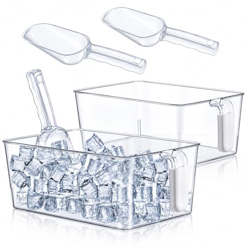 Havawish 2 Set Clear Ice Storage Bin Bucket for Freezer Flexible Scoop Set Plastic Ice Bin Holder...
