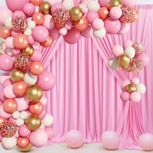 Image of 10 x 7 Feet Pink Backdrop Curtain for Partie, Background Curtains for Photoshoot, Birthday, Wedding, Halloween, Thanksgiving, Christmas, New Year Party Decorations 5Ft x 7Ft, 2 Panels