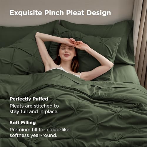 Image of Bedsure Full Comforter Set Olive Green - Bed in a Bag Full Size Bedding Set 7 PCS, GentleSoft Pintuck Bed Set Gift for Family, All Season Down Alternative Comforter with Sheets, Pillowcases & Shams