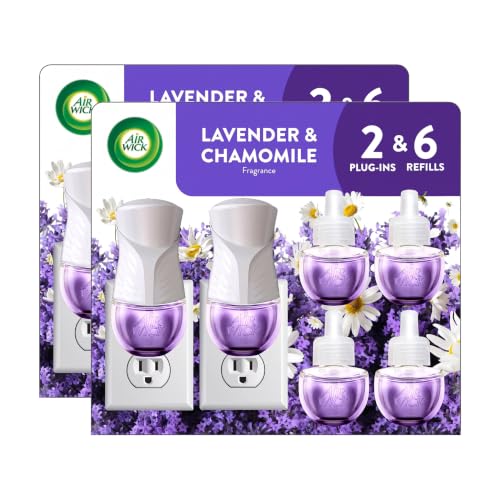 Air Wick Plug in Scented Oil Starter Kit,2 Warmers + 6 Refills,Lavender & Chamomile,Eco Friendly,Essential Oils,Air Freshener,(Pack of 2)