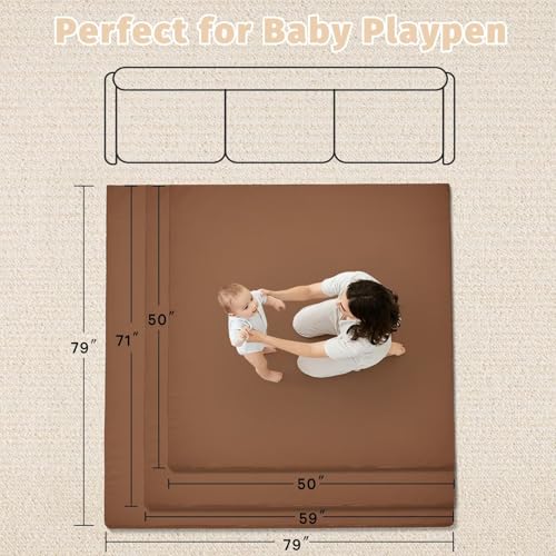 Image of Waterproof Baby Play Mat for Floor Memory Foam 59 * 59 Cushion Playpen Playmat Tummy Time Crawling Mat Nursery Rug Thick Pad Create Soft & Safe Area for Infants,Toddler,Kids,Chestnut