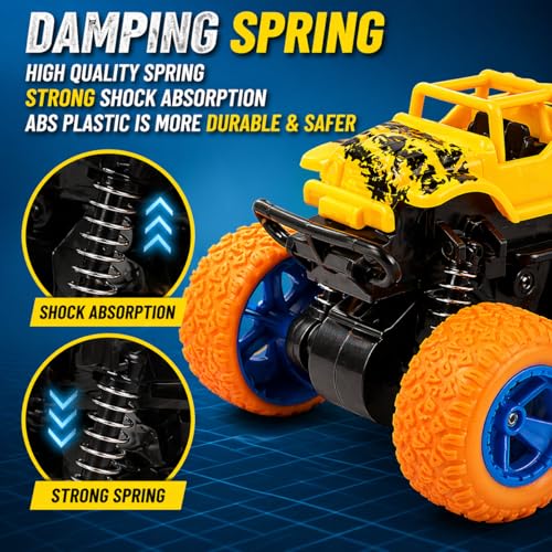 Image of Goyal's 4WD Monster Truck Toy for Kids Friction Powered 4x4 360 Stunt All-Terrain Spin Action Push & Go Off-Road Vehicles Cars Vibrant Colour for Boy Girl (Set of 2 Pcs)