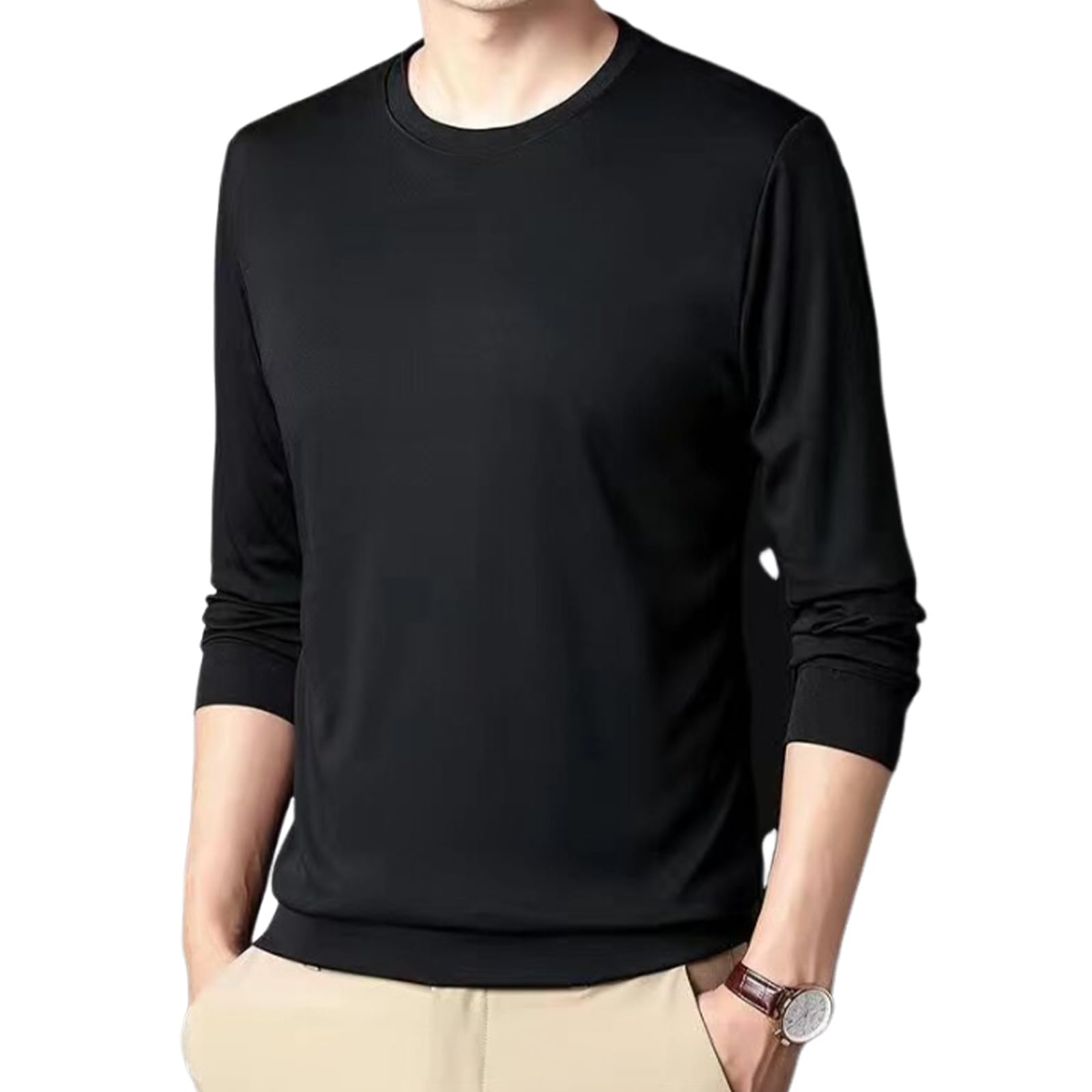 [BLANK BLANC] 両面起毛 tシャツ 長袖 メンズ フリース インナー 防寒着 無地 ロンT 丸首 暖かい 起毛 保温 秋冬