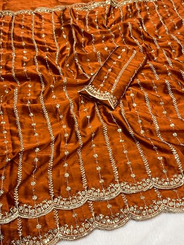 Image of RADHA Women's Embroidery Work Saree with Designer Border for Festive and Traditional Ethnic Drape Saree with Detailed Thread Style Pattern and Elegant Occasion Look