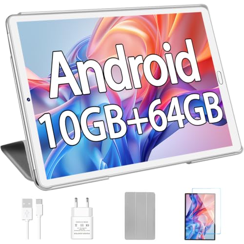 Image of YESTEL 10.1 inch Tablet 2026 Android 13 Tablet with Octa-Core Processor,10GB RAM+64GB ROM (Expandable up 1TB), 5MP+8MP Dual Camera,5G WiFi,Bluetooth 5.0,GPS,PC with Case - Silver