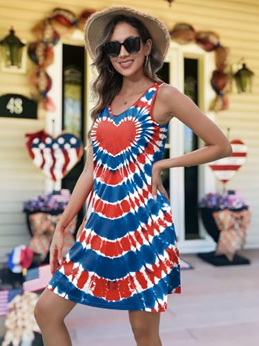 Image of NEWWEN American Flag Dress Women 4th of July Sleeveless Tank Dress 250 Anniversary USA Patriotic Summer Sundress