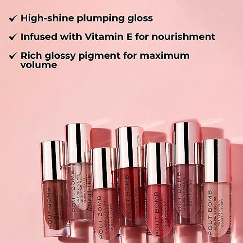 Image of Revolution, Pout Bomb Plumping Lip Gloss, High Shine, Rich Glossy Pigment, Infused with Vitamin E, Glaze Clear, 0.15 fl oz (Pack of 2)