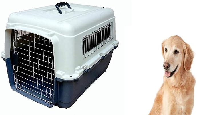 IATA Approved Plastic Flight Cage for Pets, Dog Flight Cage - Grey & White (32 inch Flight cage)