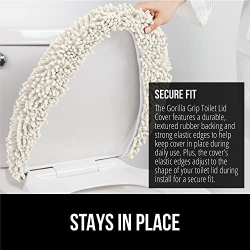 Image of Gorilla Grip Original Shag Chenille Bathroom Toilet Lid Cover, 19.5 Inch x 18.5 Inch Large Size, Machine Washable, Ultra Soft Plush Fabric Covers, Fits Most Size Toilet Lids for Bathroom, Ivory Cream
